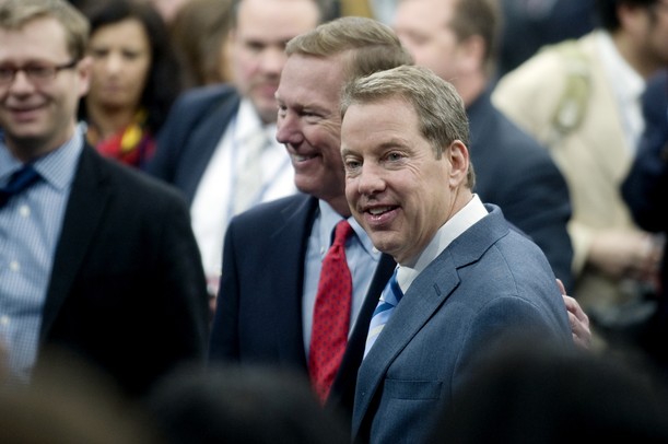 Ford Executive Chairman Bill Ford poses for a photo with Ford President and CEO Alan Mulally after a press conference to open up the North American International Auto Show in Detroit at Joe Louis Arena on Monday morning. Melanie Maxwell I AnnArbor.com